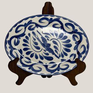 12" Oval Serving Platter Puebla Blue by Anfora (Mexico)